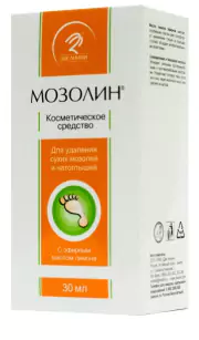 1Мозолин д/удаления сухих мозолей и натоптышей 30 мл. (с эфирным маслом лимона)