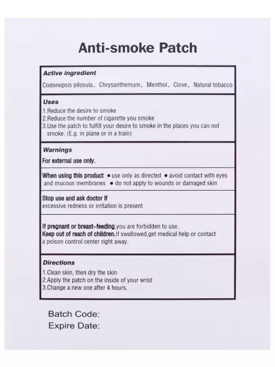 Пластырь никотиновый Anti-smoke Patch, 30 штук