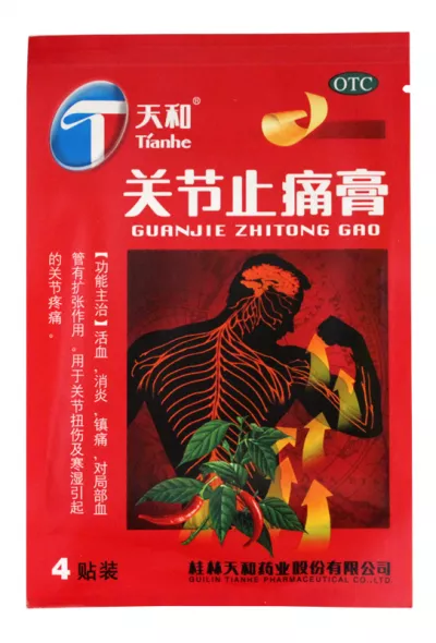 Пластырь Тяньхэ Гуанцзе Чжитун Гао, Перцовый, красный согревающий, противовоспалительный
